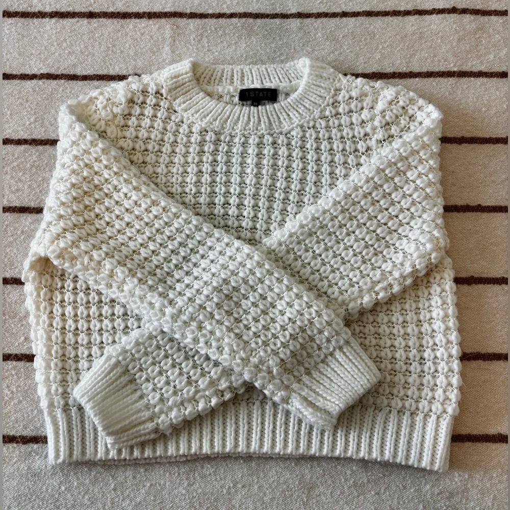 1. State White Crew Neck Knit Sweater